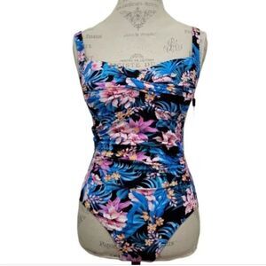 Nip Tuck Women's Blue & Pink Floral Print One Piece Swimsuit Size 4